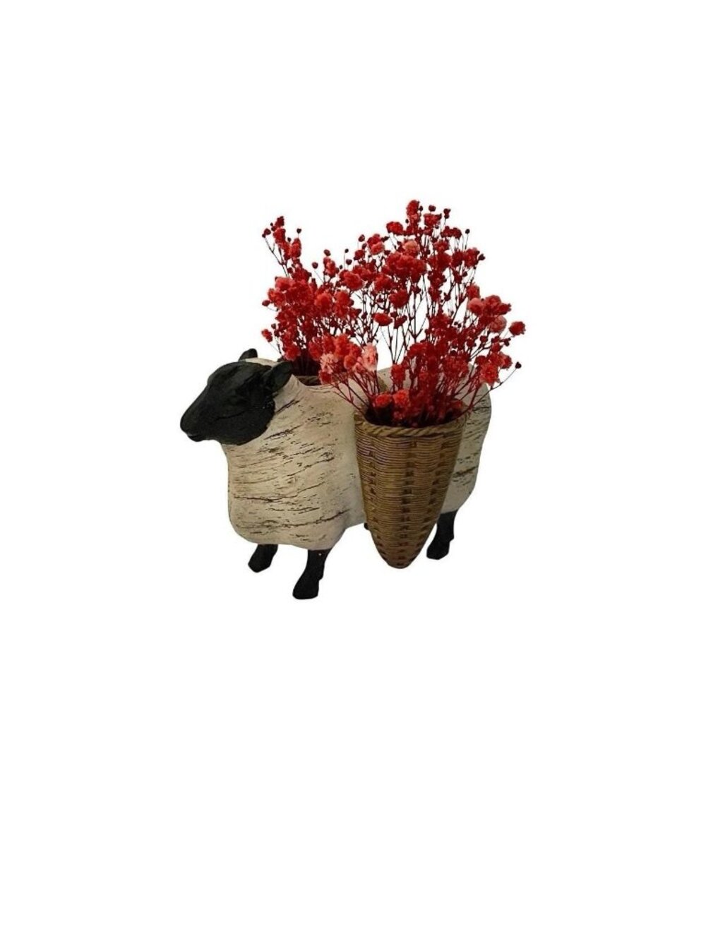 Lamb Figurine Small Resin Sheep with Baskets and Flowers Vintage Adorable Decor